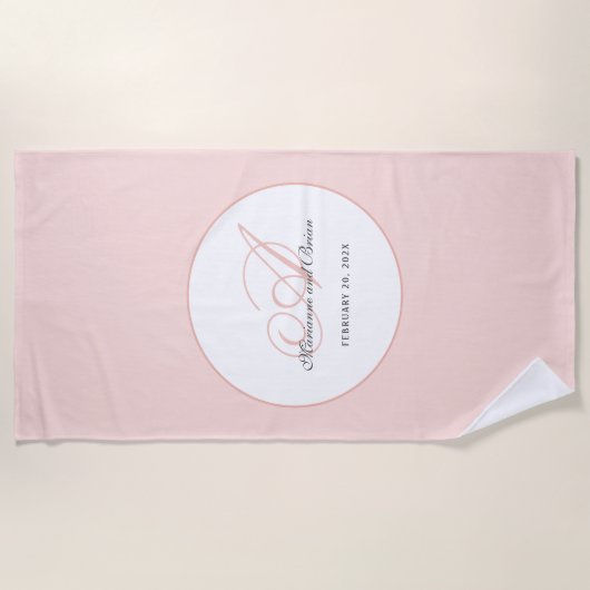 Serviette De Plage Monogram Blush Pink and White (Devant)