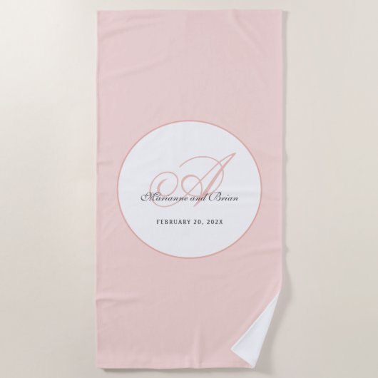 Serviette De Plage Monogram Blush Pink and White (Devant)