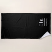 Serviette De Plage Monogram Classique Simple Chic Noir Blanc (Devant)