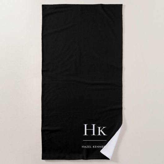 Serviette De Plage Monogram Classique Simple Chic Noir Blanc (Devant)