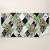 Serviette De Plage Monogram Leopard Wild Jungle Moderne Girly Chic (Devant)