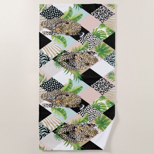 Serviette De Plage Monogram Leopard Wild Jungle Moderne Girly Chic (Devant)