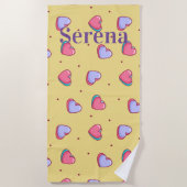 Serviette de plage Monogram rose et jaune Heart Be (Devant)