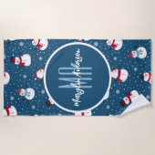 SERVIETTE DE PLAGE MONOGRAME DE SNOWMAN D'HIVER CHRÉTIEN (Devant)