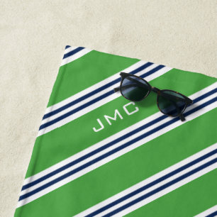 Serviette De Plage Monogramme 3 lettres Grandes vertes et bleues