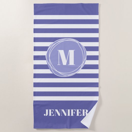Serviette De Plage Monogramme à bande très peri personnalisé   (Devant)