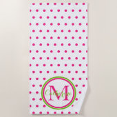 Serviette De Plage Monogramme à pointes rose et vert Preppy (Devant)