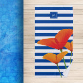 Serviette De Plage Monogramme à rayures bleu chic