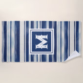 Serviette De Plage Monogramme à rayures bleues et blanches (Devant)