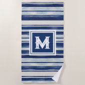 Serviette De Plage Monogramme à rayures bleues et blanches (Devant)