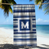 Serviette De Plage Monogramme à rayures bleues et blanches