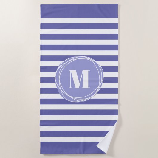 Serviette De Plage Monogramme à rayures modernes (Devant)