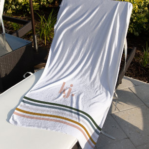 Serviette De Plage Monogramme à rayures rétro chic