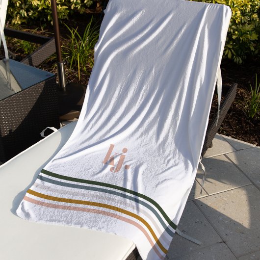 Serviette De Plage Monogramme à rayures rétro chic