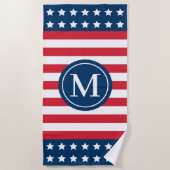 Serviette De Plage Monogramme américain étoiles rayures cercle (Devant)