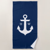 Serviette De Plage Monogramme Ancre bleu marine (Devant)