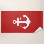 Serviette De Plage Monogramme Ancre rouge (Devant)