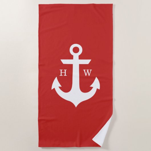 Serviette De Plage Monogramme Ancre rouge (Devant)