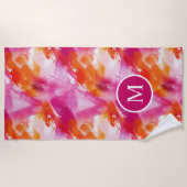 Serviette De Plage Monogramme Aquarelle rose orange Abstrait (Devant)