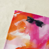 Serviette De Plage Monogramme Aquarelle rose orange Abstrait (En situation)
