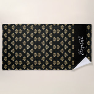 Serviette De Plage Monogramme Art Déco Black Gold Beach Water Polo Sw