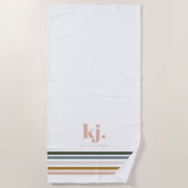 Serviette De Plage Monogramme Bandes Rétro Chic (Devant)