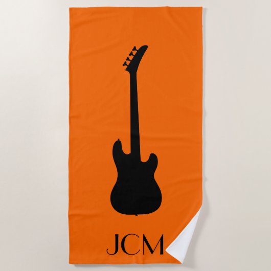 Serviette De Plage Monogramme Black Electric Bass Guitare / Orange (Devant)