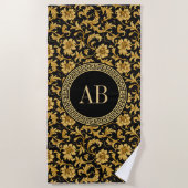 Serviette De Plage Monogramme Black Gold Classy Élégant Motif (Devant)