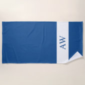 Serviette De Plage Monogramme blanc bleu chic (Devant)