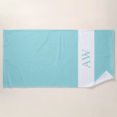 Serviette De Plage Monogramme blanc bleu chic (Devant)