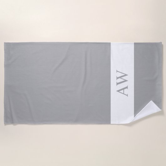 Serviette De Plage Monogramme blanc gris chic (Devant)