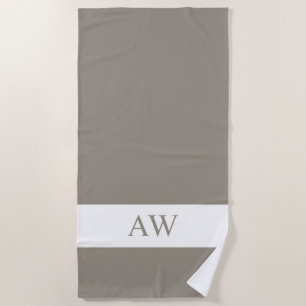 Serviette De Plage Monogramme blanc gris chic