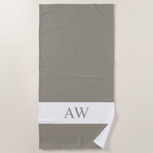 Serviette De Plage Monogramme blanc gris chic (Devant)