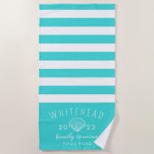 Serviette De Plage Monogramme bleu Aqua de coquillages marins (Devant)