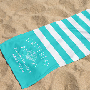 Serviette De Plage Monogramme bleu Aqua de coquillages marins