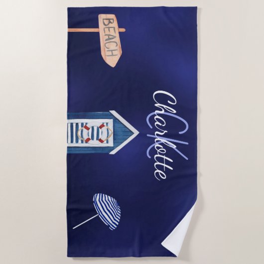 Serviette De Plage Monogramme bleu de la fête de plage (Devant)