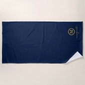 Serviette De Plage Monogramme bleu marine et or (Devant)