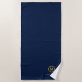 Serviette De Plage Monogramme bleu marine et or (Devant)