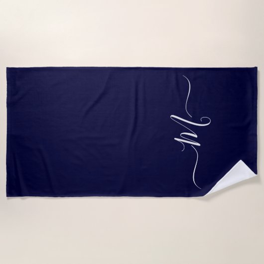 Serviette De Plage Monogramme bleu marine initiale (Devant)