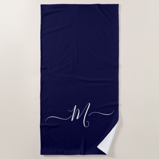 Serviette De Plage Monogramme bleu marine initiale (Devant)