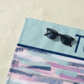 Serviette De Plage Monogramme Bleu Nuit Bleu Clair Violet Blanc Abstr (En situation)