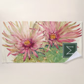 Serviette De Plage Monogramme| Blossoms roses de cactus (Devant)