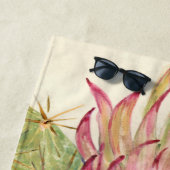 Serviette De Plage Monogramme| Blossoms roses de cactus (En situation)
