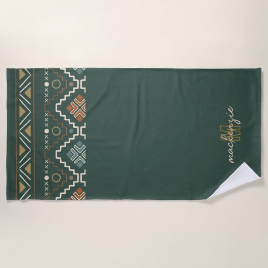 Serviette De Plage Monogramme Boho avec Motif Tribal Brown Terracotta (Devant)