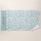 Serviette De Plage Monogramme Boho Vert Sage Blanc Gris Floral (Devant)