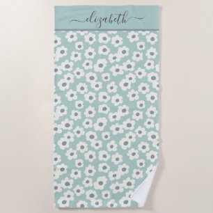 Serviette De Plage Monogramme Boho Vert Sage Blanc Gris Floral