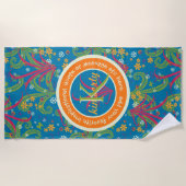 Serviette De Plage Monogramme botanique de feuillage de verdure vive (Devant)