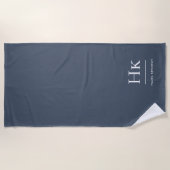 Serviette De Plage Monogramme Classique Simple Navy Blanc Monogrammé (Devant)