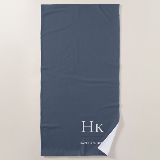 Serviette De Plage Monogramme Classique Simple Navy Blanc Monogrammé (Devant)