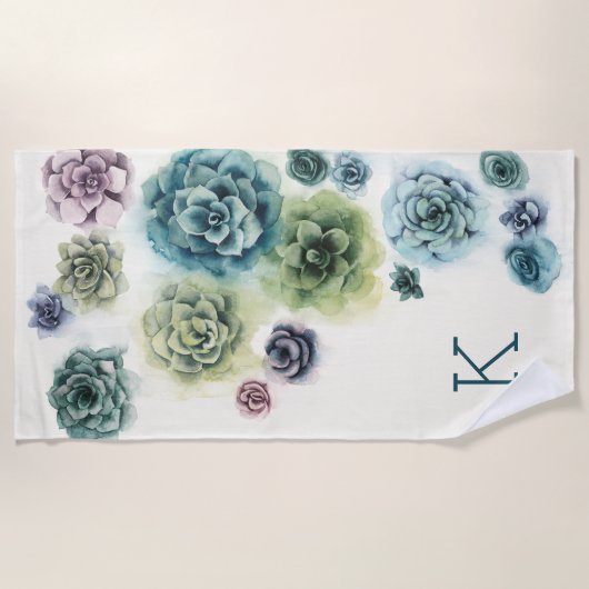 Serviette De Plage Monogramme | Cluster de succulents (Devant)